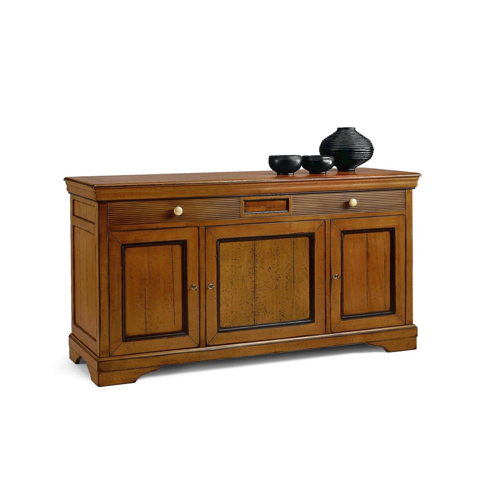 Credenza in legno massello con tre ante e cassetto portaposate